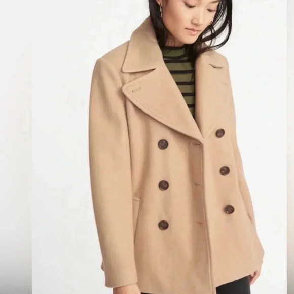 Old Navy Jackets & Blazers - OLD NAVY | Soft Brushed Wool Blend Tan Peacoat